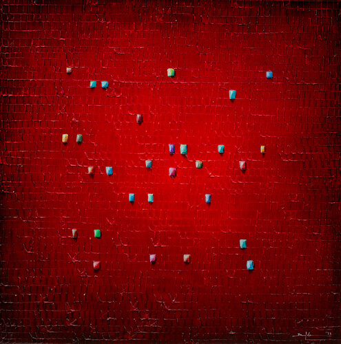 Analog Pixels / Serial Rectangles / 2021 / red / 110x110 / TLK3 by Danny Frede, Painting for Sale on Singulart