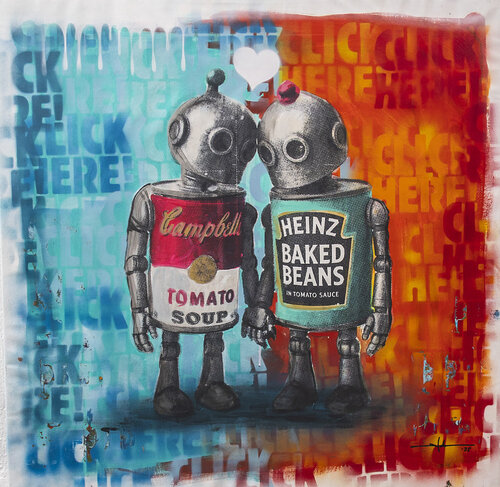 Promted Memories / robots / 90 x 90 cm / 3BBJZ by Danny Frede, Painting for Sale on Singulart