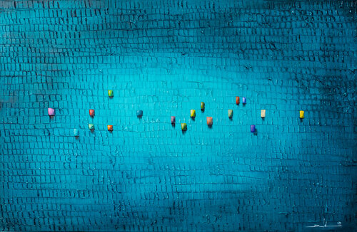 Analog Pixels / Serial Rectangles / 2020 / turkis / 140 x 90 cm di Danny Frede, Pittura in vendita su Singulart