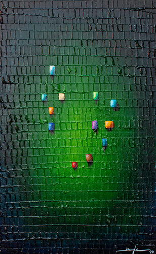 Analog Pixels / 2020 / green / 50 x 80 cm by Danny Frede, Painting for Sale on Singulart