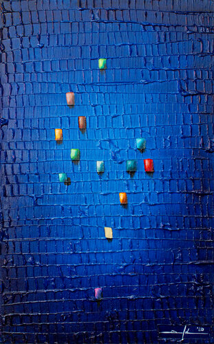 Analog Pixels / 2020 / blue / 50 x 80 cm by Danny Frede, Painting for Sale on Singulart