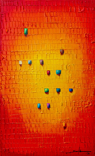 Analog Pixels / 2020 / orange / 50 x 80 cm by Danny Frede, Painting for Sale on Singulart