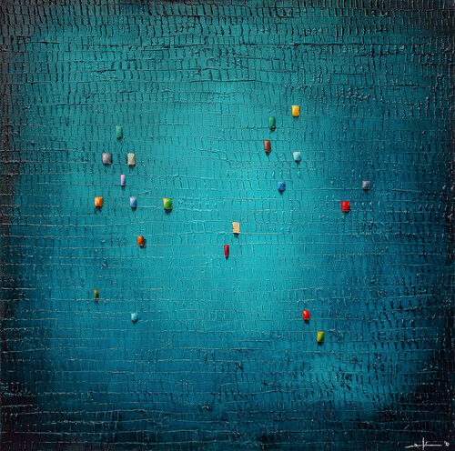 Analog Pixels / Serial Rectangles / 2020 / tuerkis / 120 x 120 cm by Danny Frede, Painting for Sale on Singulart