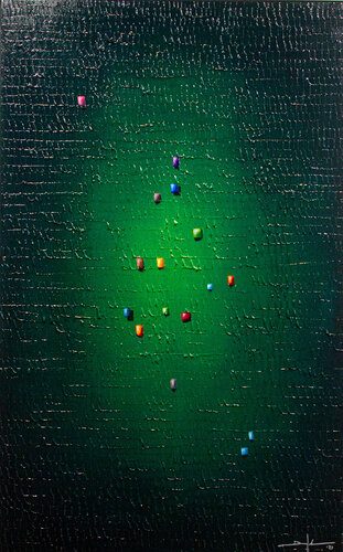 Analog Pixels / Serial Rectangles / 2020 / green / 100 x 160 by Danny Frede, Painting for Sale on Singulart