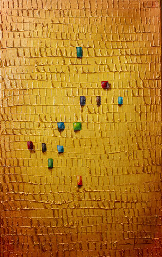 Analog Pixels / Serial Rectangles / 2020 / gold / 50x80 di Danny Frede, Pittura in vendita su Singulart