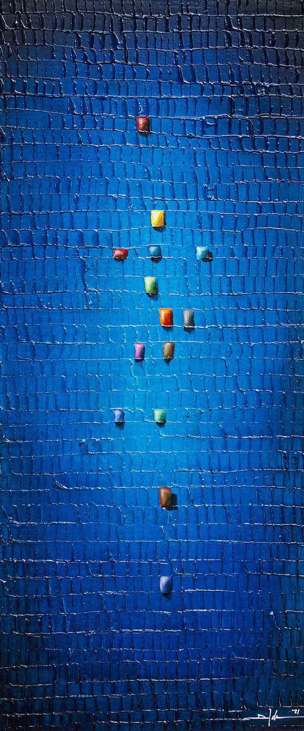 Analog Pixels / Serial Rectangles / 2021 / tuerkis / 50x110 Danny Frede Original painting for sale