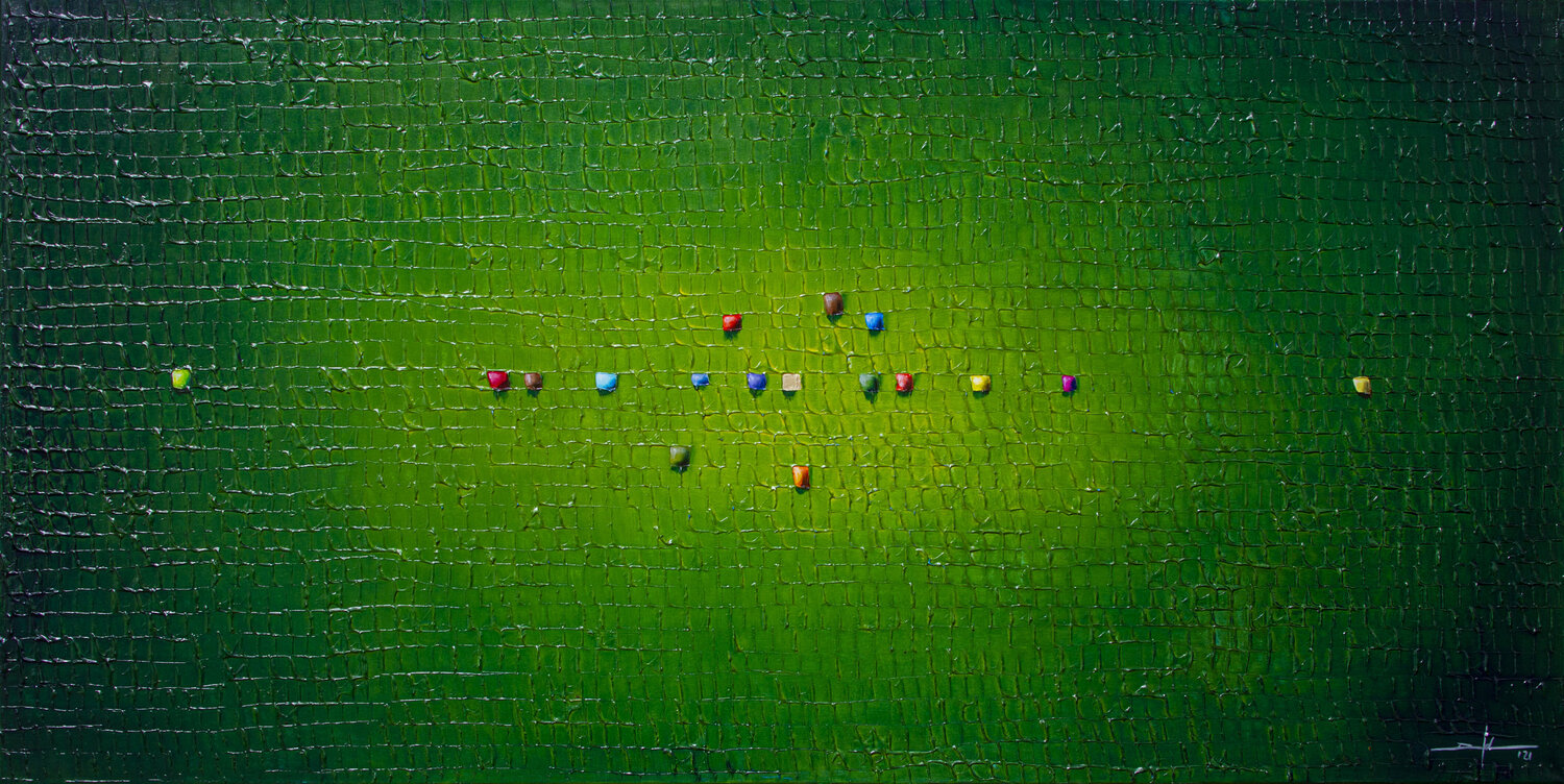 Analog Pixels / Serial Rectangles / 2021 / green / 180x90 Danny Frede Origineel schilderij te koop