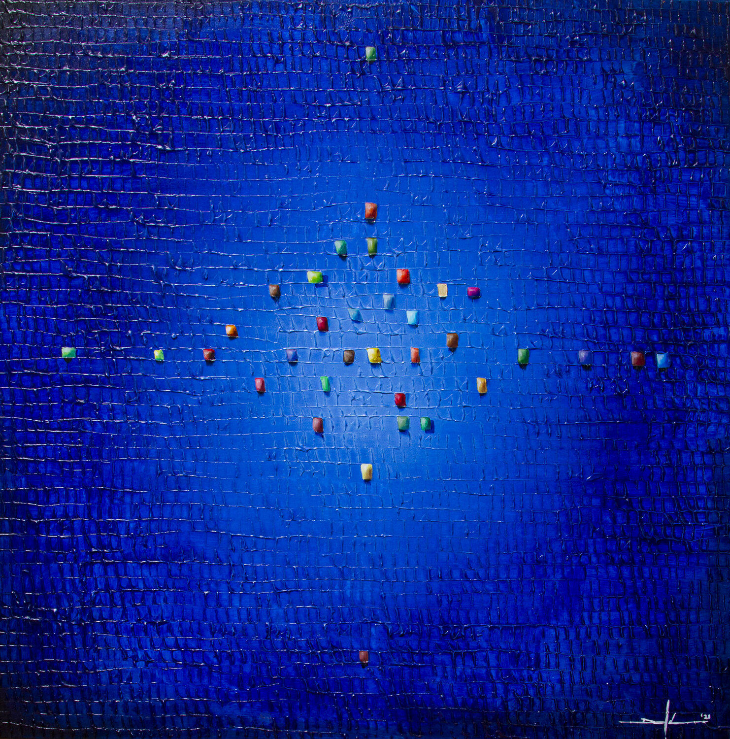 Analog Pixels / Serial Rectangles / 2021 / blue / 140x140 Danny Frede Origineel schilderij te koop