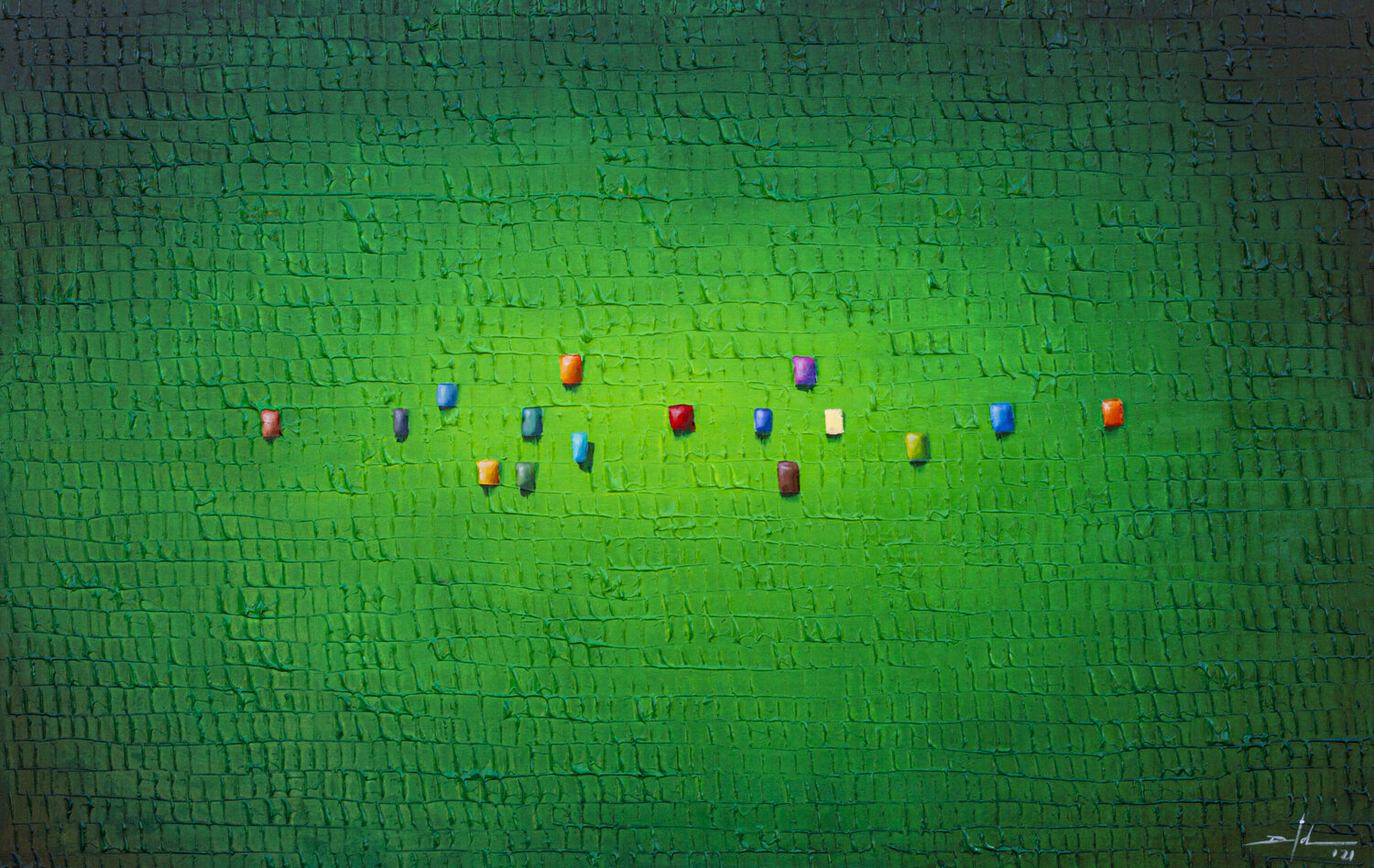 Analog Pixels / Serial Rectangles / 2021 / green / 140x90 Danny Frede Origineel schilderij te koop