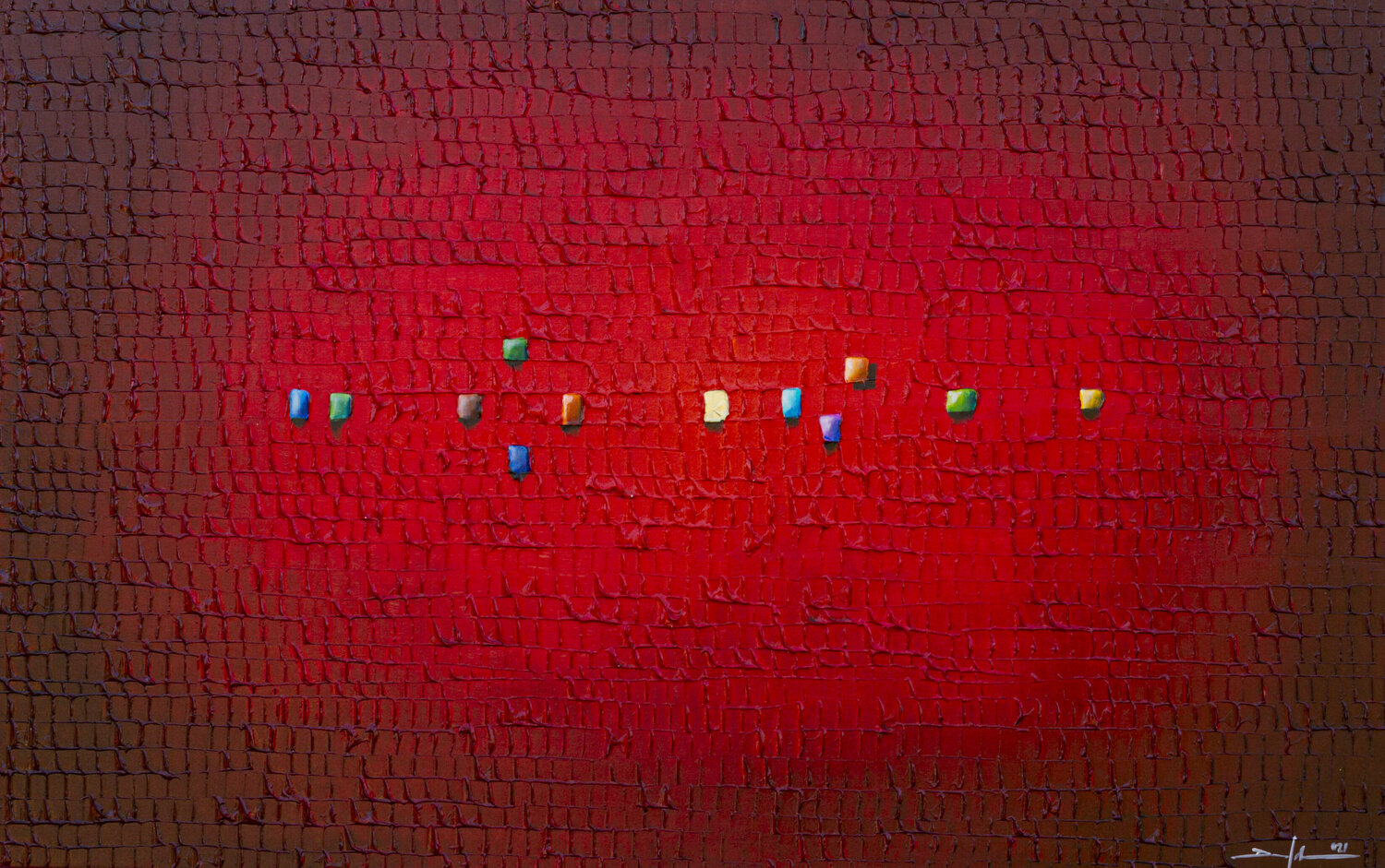Analog Pixels / Serial Rectangles / 2021 / red / 140x90 Danny Frede Peinture originale à vendre