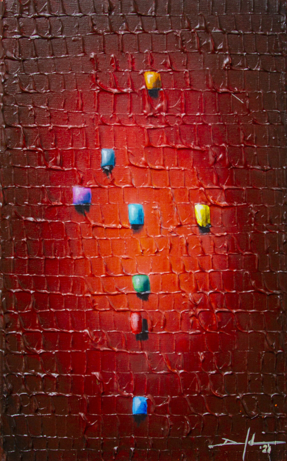 Analog Pixels / Serial Rectangles / 2021 / red / 35x55 Danny Frede Dipinto originale in vendita