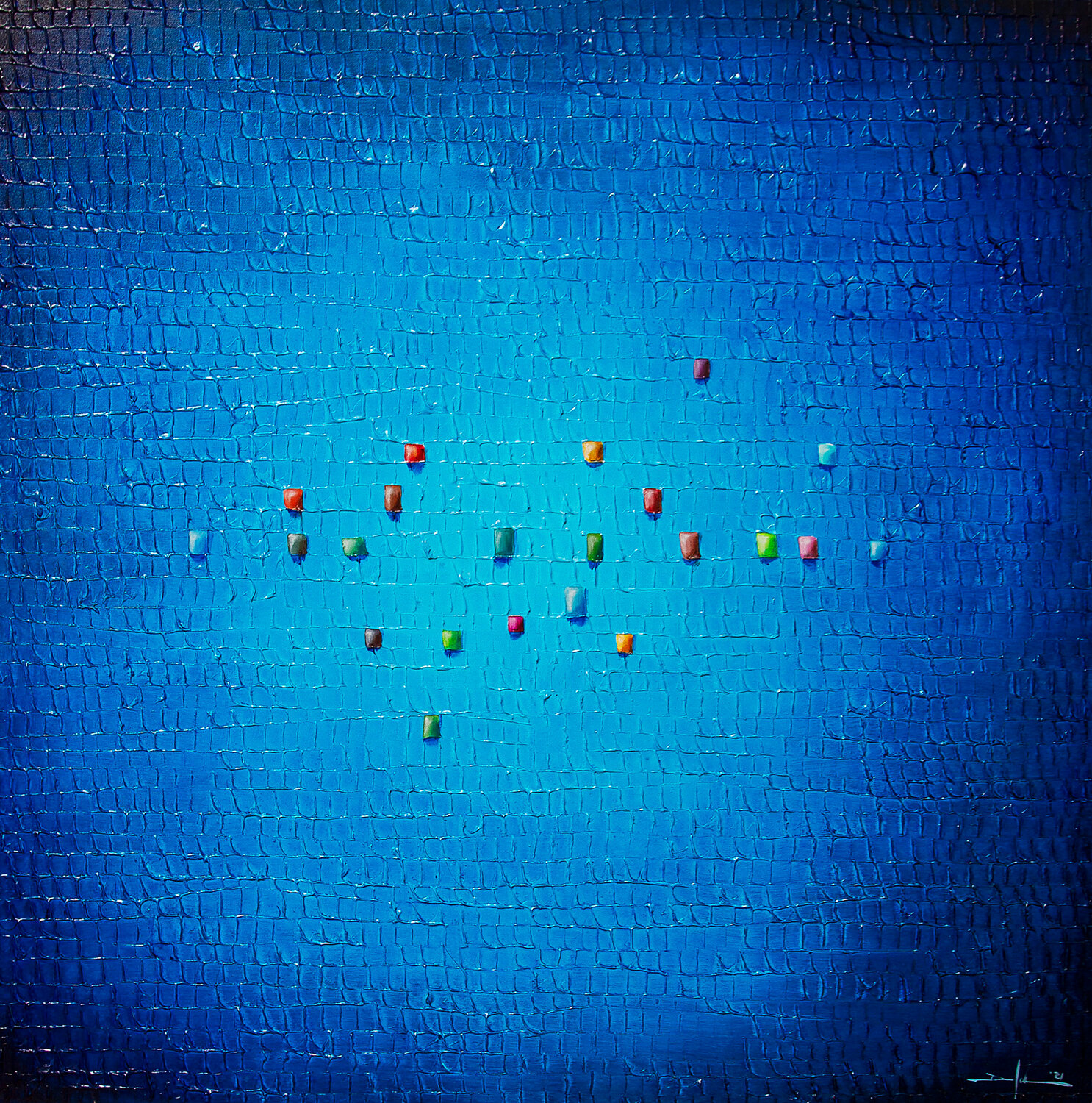 Serial Analog Pixels / 2021 / blue / 120x120 Danny Frede Dipinto originale in vendita