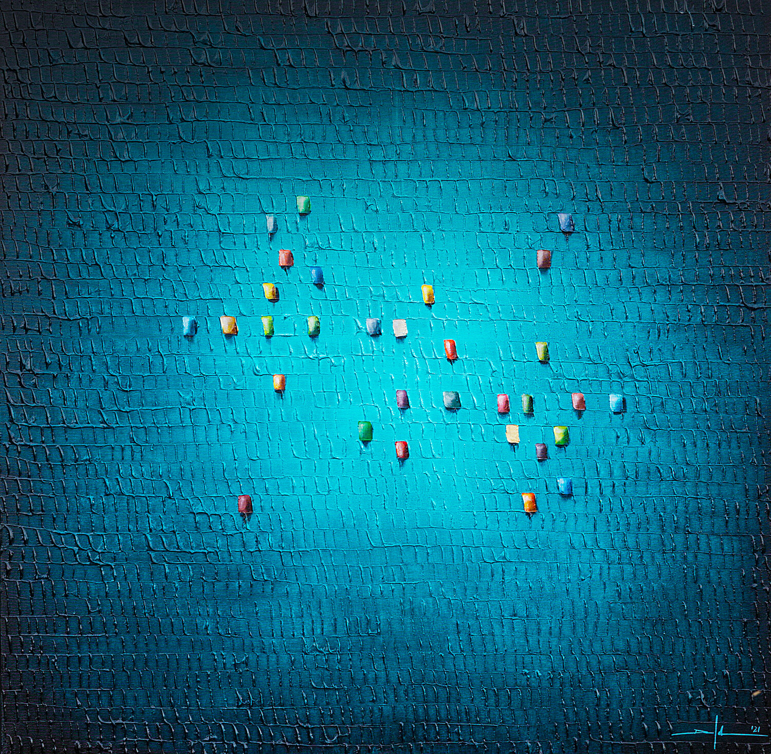 Serial Analog Pixels / 2021 / tuerkisgreen / 120x120 / 2 Danny Frede