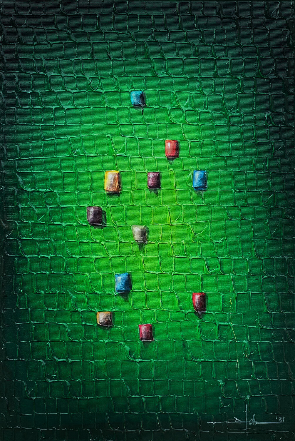 Analog Pixels / 2021/ green / 40 x 60 / QG7LD Danny Frede Original painting for sale