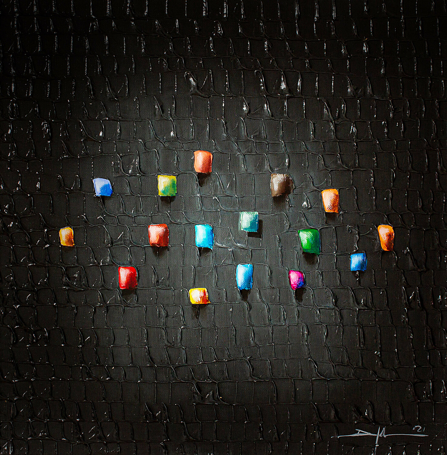 Analog Pixels / 2021/ darkgrey / 50 x 50 Danny Frede Original painting for sale
