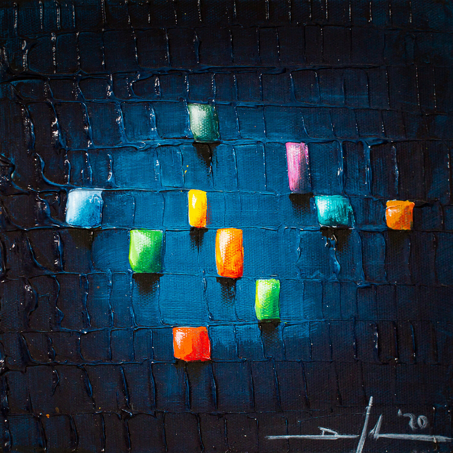 Analog Pixels / 2021/ blue / 30 x 30 Danny Frede Original painting for sale