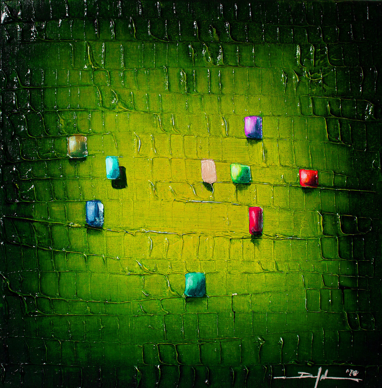 Analog Pixels / 2020/ green / 40 x 40 / 8JYB6 Danny Frede Original painting for sale