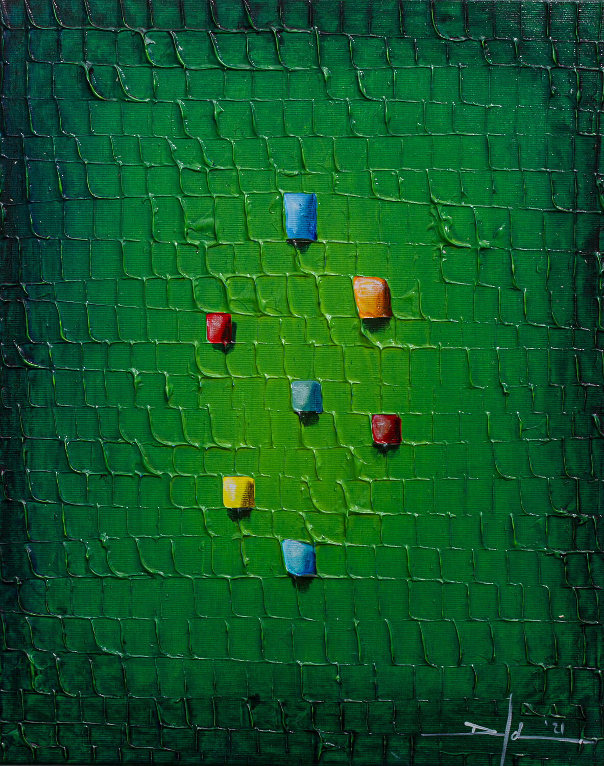 Analog Pixels / Serial Rectangles / 2021 / green / 40x50 Danny Frede Origineel schilderij te koop