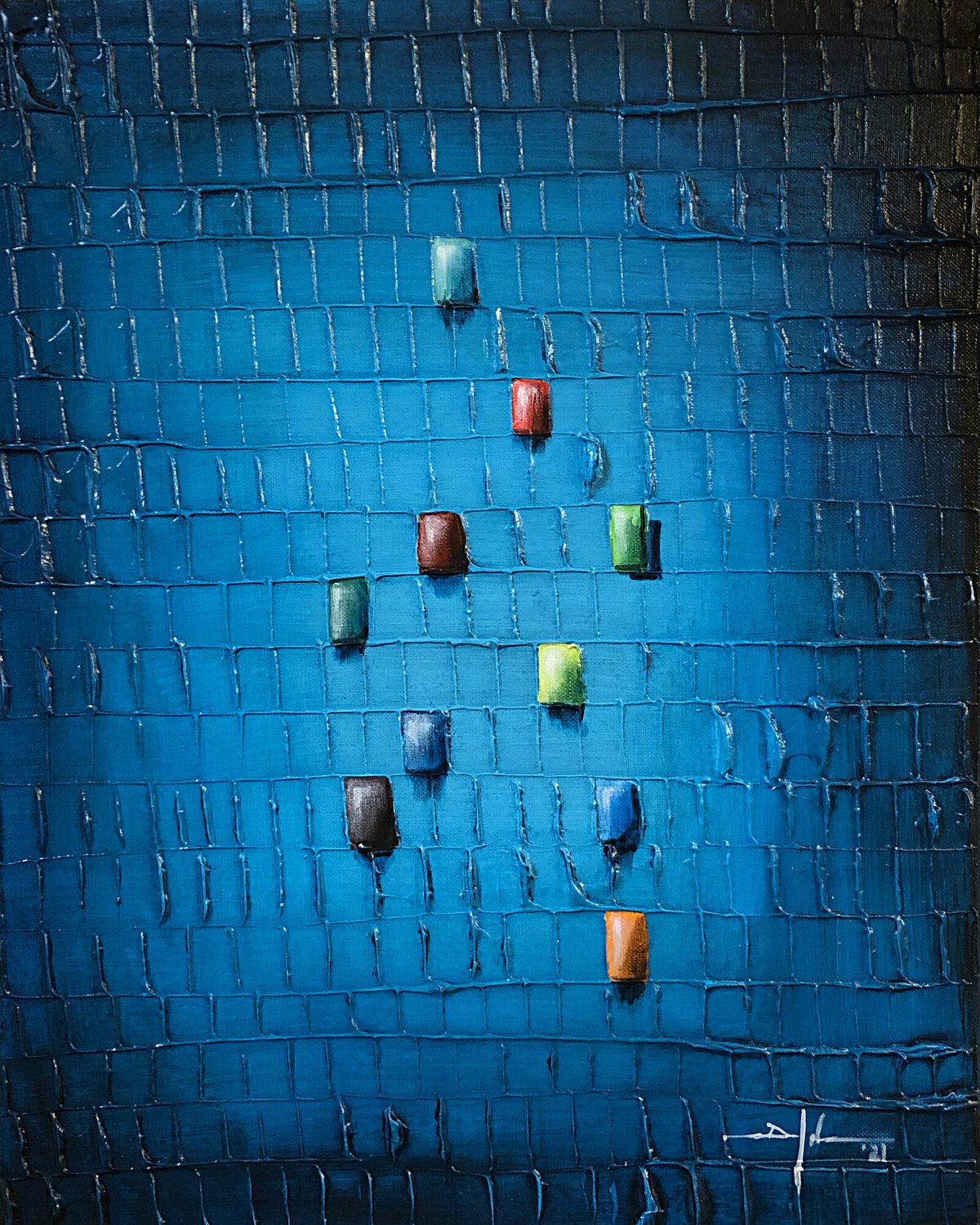 Analog Pixels / Serial Rectangles / 2021 / tuerkis / 40x50 Danny Frede Origineel schilderij te koop