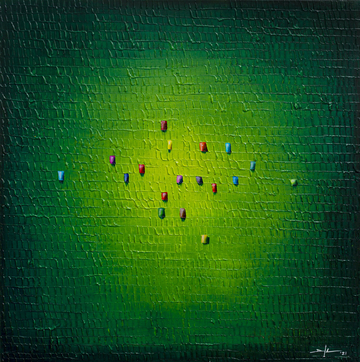 Serial Analog Pixels / 2021 / green 3 / 120x120 Danny Frede Pintura original en venta