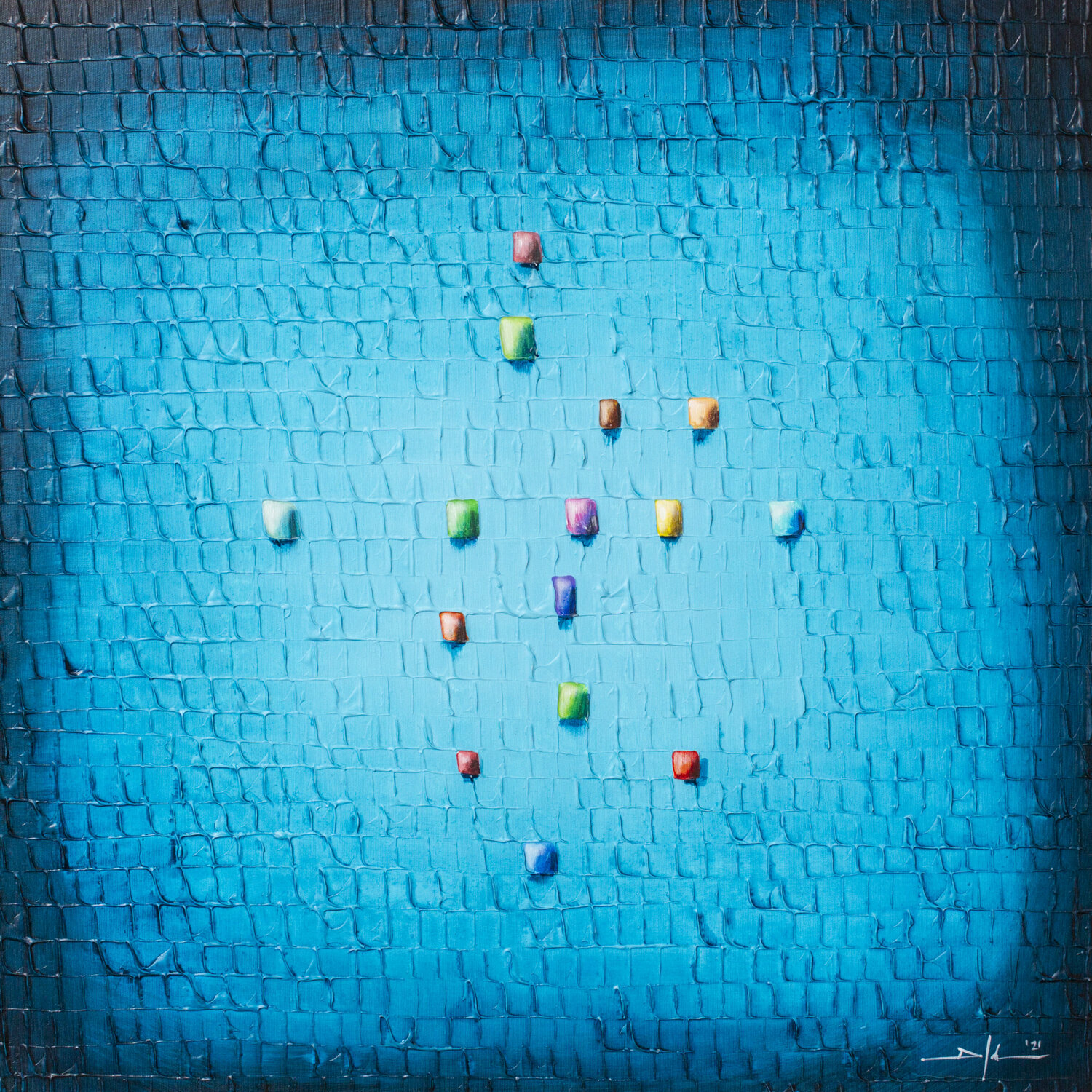 Serial Analog Pixels / 2021 / tuerkis 3 / 80x80 Danny Frede Original painting for sale