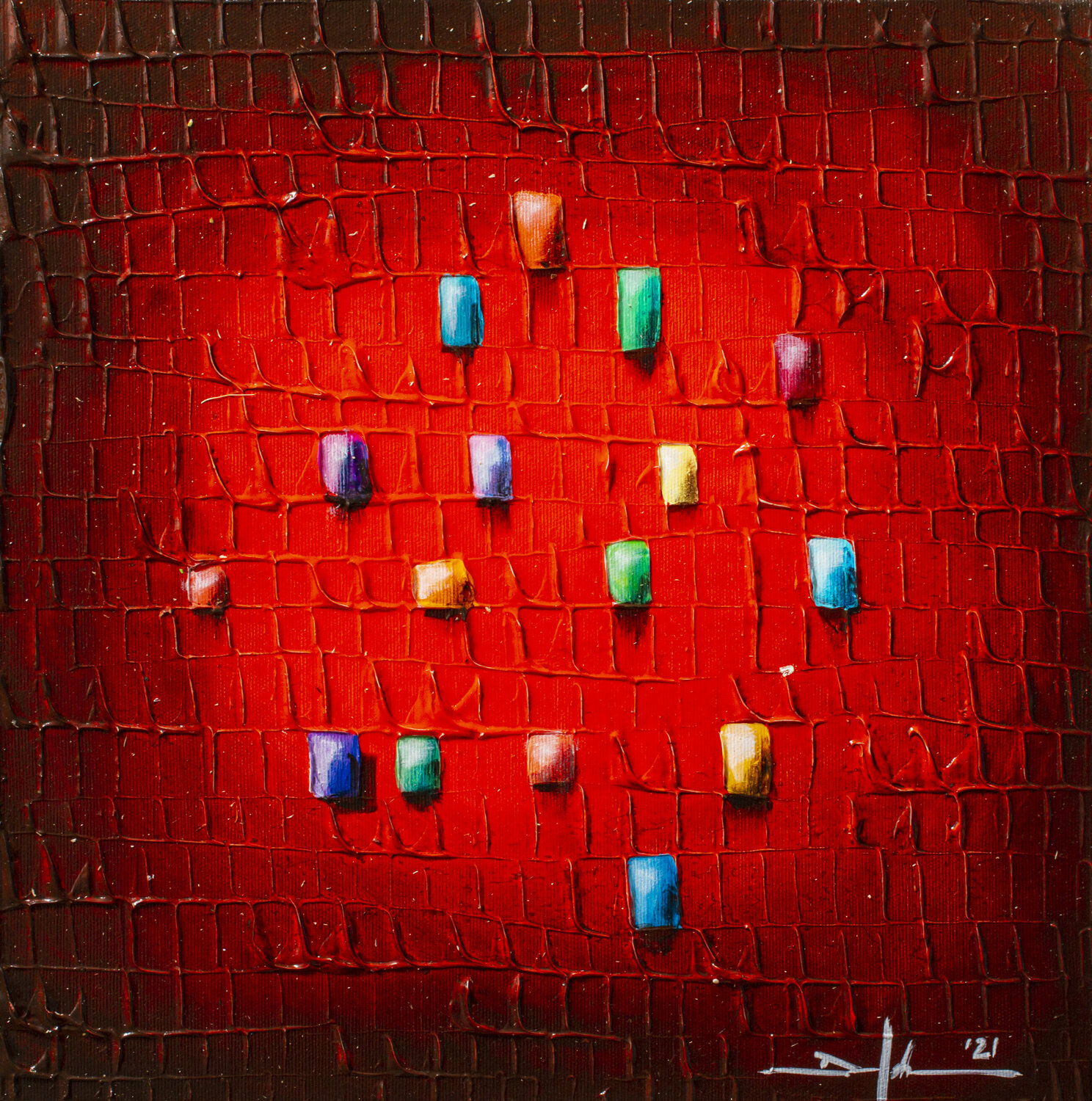 Serial Rectangles / 2021 / red / 40x40 Danny Frede Dipinto originale in vendita