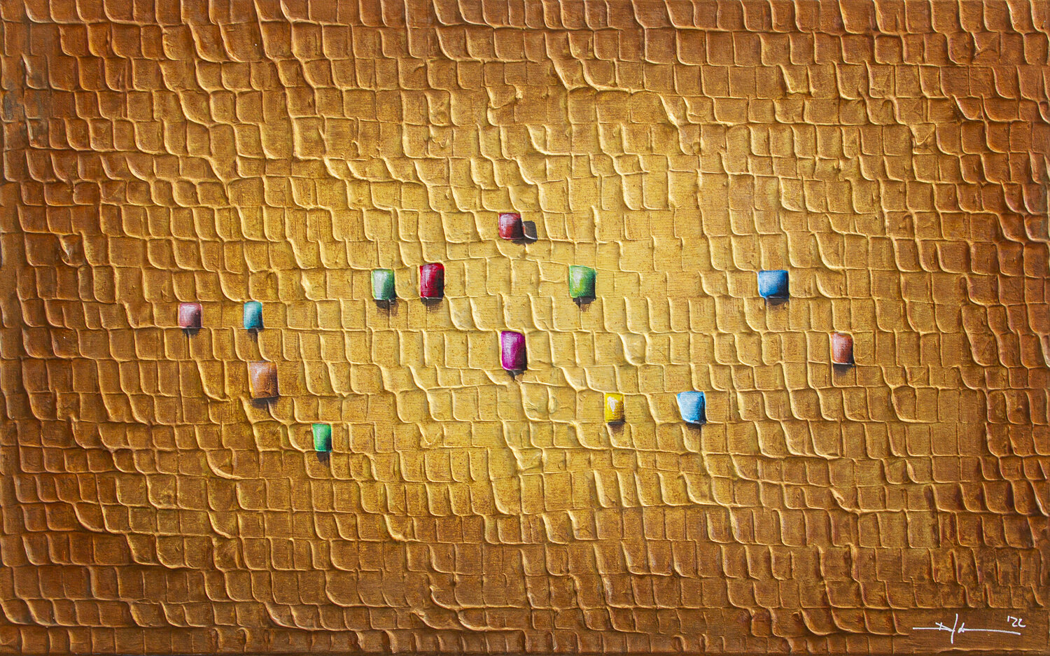 Analog Pixels / Serial Rectangles / 2022 / rust & gold / 50x80 Danny Frede Origineel schilderij te koop