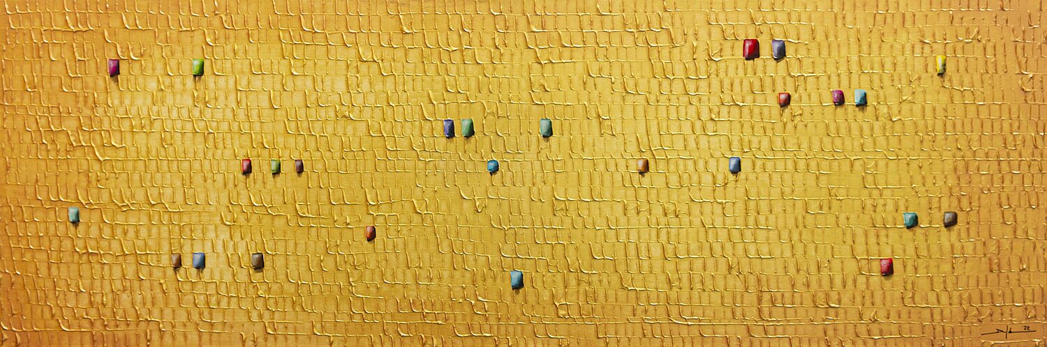 Analog Pixels / Serial Rectangles / 2021 / gold / 180x60 Danny Frede Origineel schilderij te koop