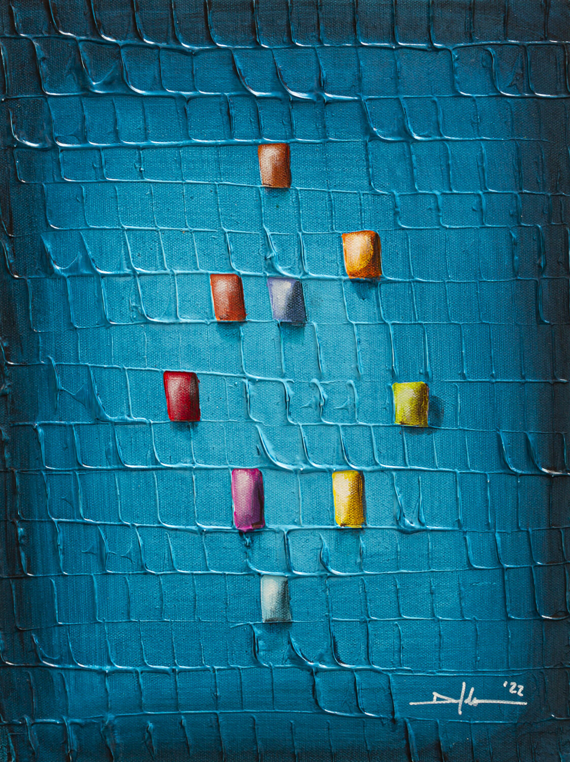 Analog Pixels / Serial Rectangles / 2022 / tuerkis / 30x40 Danny Frede Original painting for sale