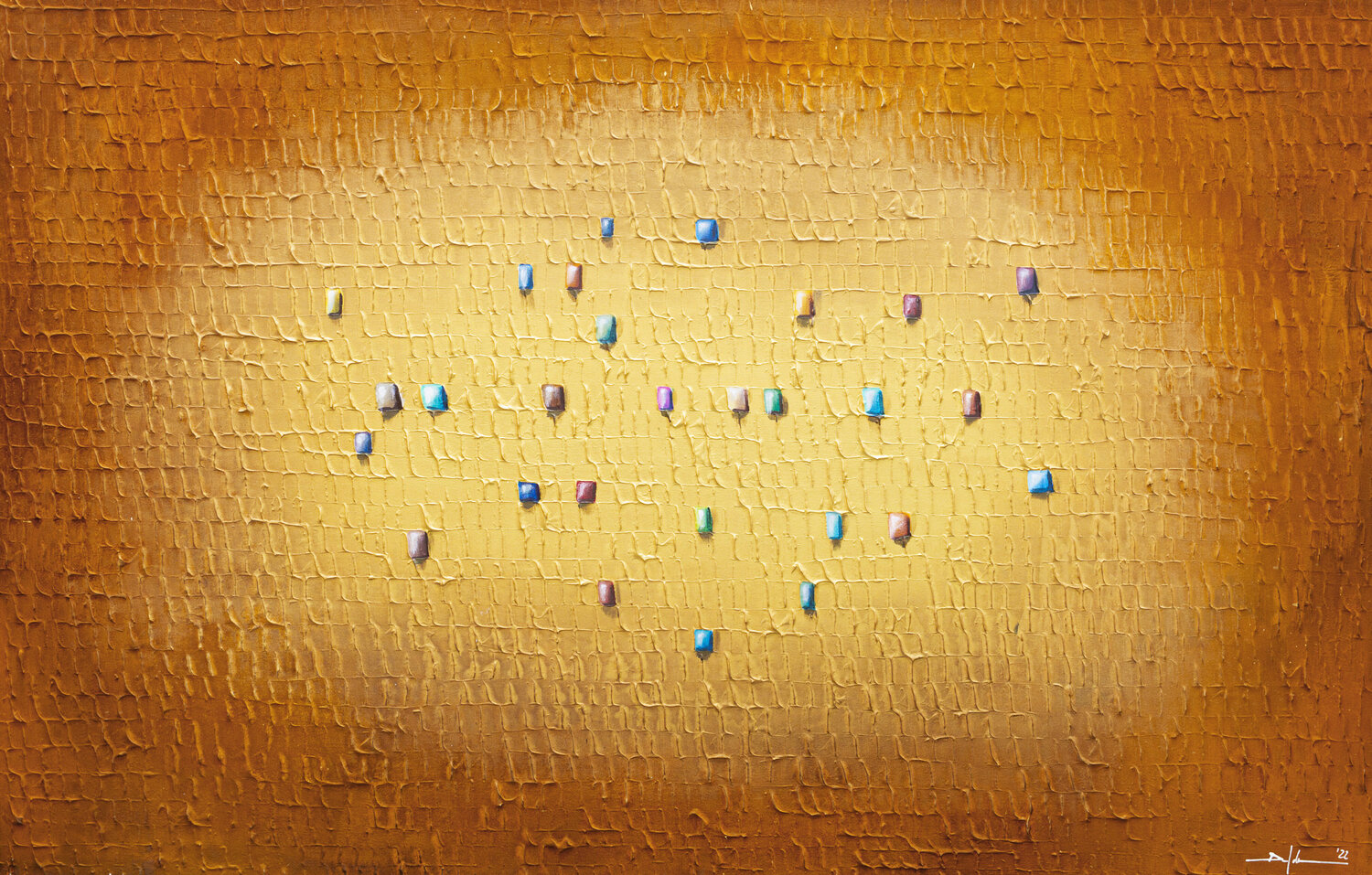 Serial Analog Pixels  / 2022 / gold & rust / 140x90 Danny Frede Origineel schilderij te koop