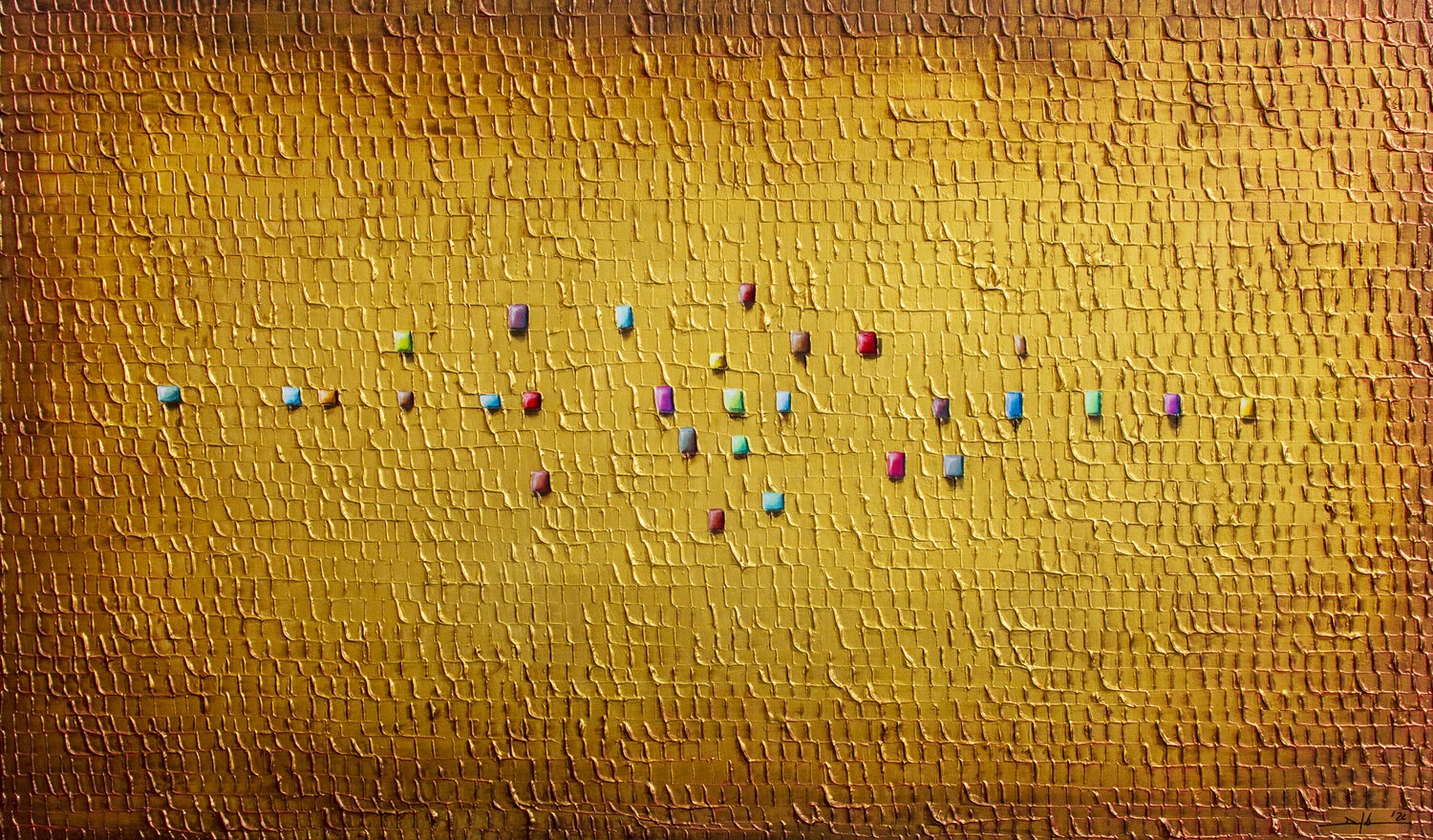 Serial Analog Pixels  / 2022 / gold  / 170x100 / 5GHKL Danny Frede Peinture originale à vendre