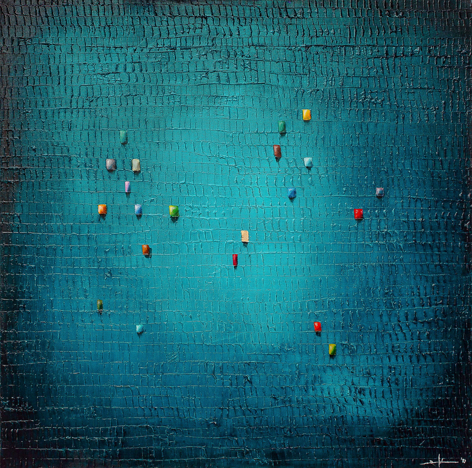 Analog Pixels / Serial Rectangles / 2020 / tuerkis / 120 x 120 cm Danny Frede