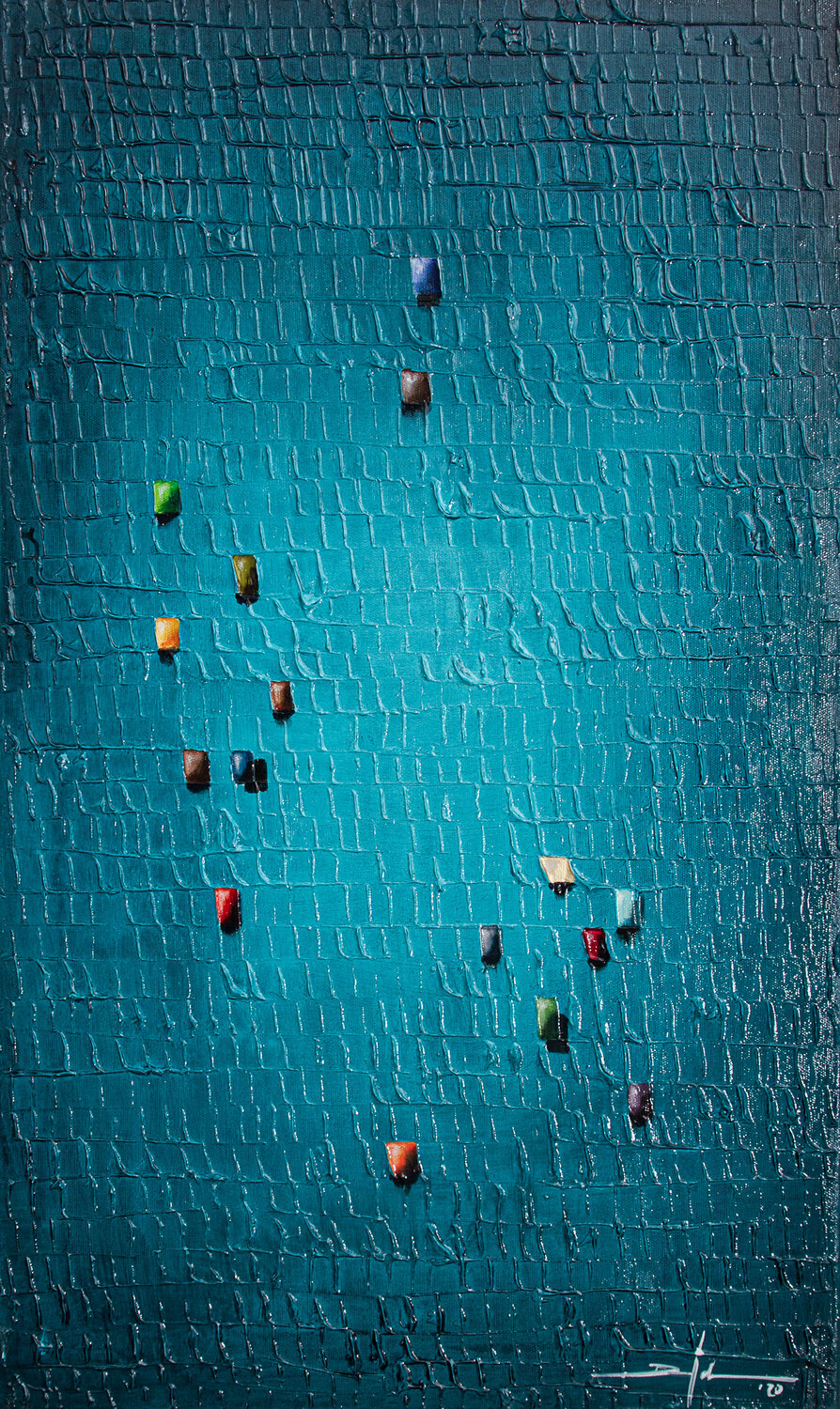 Analog Pixels / Serial Rectangles / 2020 / tuerkis / 60 x 100 cm Danny Frede