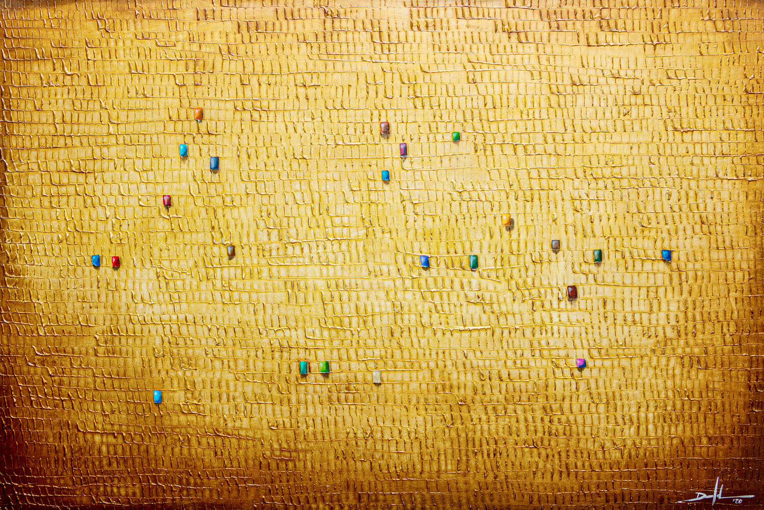 Analog Pixels / Serial Rectangles / 2020 / gold / 180x120 Danny Frede Origineel schilderij te koop