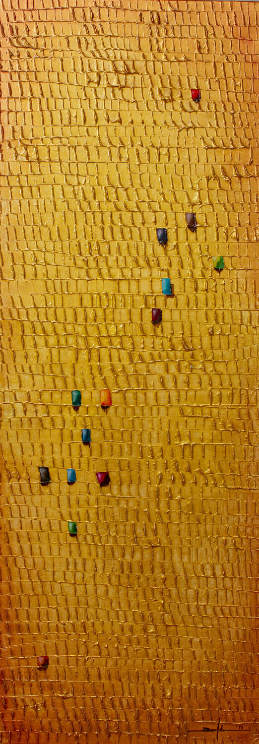 Analog Pixels / Serial Rectangles / 2020 / gold / 50x140 Danny Frede Origineel schilderij te koop