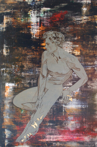 Männerakt mit Blätterranken von Sylvia Vandermeer, Malerei kaufen auf Singulart