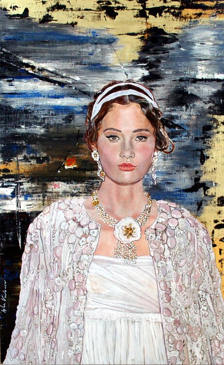 Frauenportrait in Weiss und Gold Sylvia Vandermeer