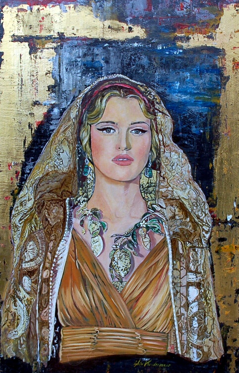 Frauenportrait mit Schleier Sylvia Vandermeer Original painting for sale