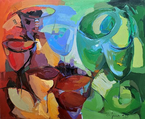 Red and Green Glasses di Fatmir Tufina, Pittura in vendita su Singulart