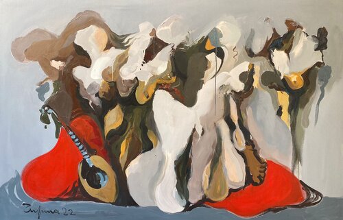 Women figure with instrument di Fatmir Tufina, Pittura in vendita su Singulart