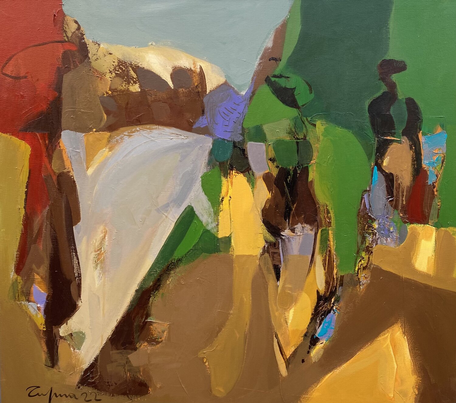 Women in the park Fatmir Tufina Originalgemälde zu verkaufen