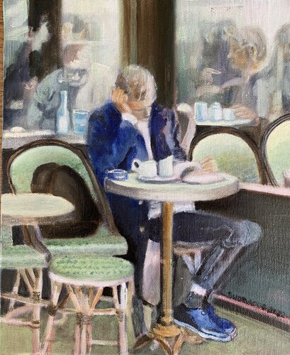 Le café de la Place van Lisbeth Buonanno, Schilderij te koop op Singulart