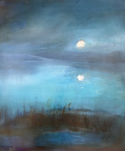 Eclats de lune sur des eaux tranquilles de Lisbeth Buonanno, Pintura a la venta en Singulart