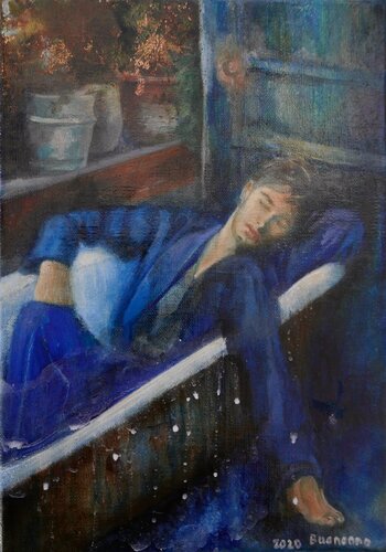 Gabriel rapsodie in blue di Lisbeth Buonanno, Pittura in vendita su Singulart