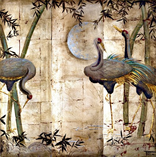 Cranes in bamboo von Teresa Poole, Malerei kaufen auf Singulart