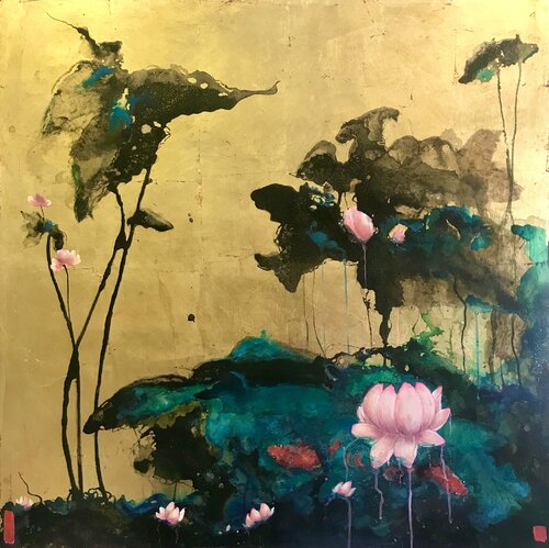 Heaven above and earth below, lotus and waterlily von Teresa Poole, Malerei kaufen auf Singulart