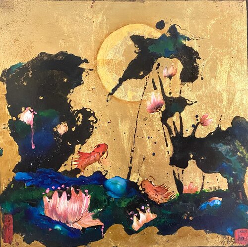 Between heaven and earth lotus flower to lily IV von Teresa Poole, Malerei kaufen auf Singulart