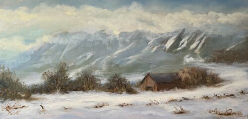 The Flatirons In Winter van Julia Bright, Schilderij te koop op Singulart