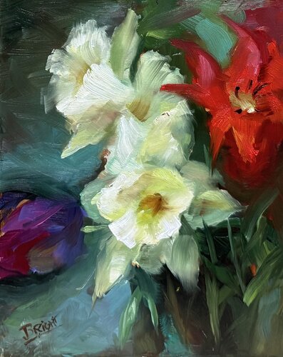 Tulips And Daffodils by Julia Bright, Painting for Sale on Singulart