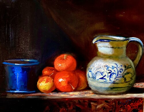 Italian Pitcher with Apples by Julia Bright, Painting for Sale on Singulart